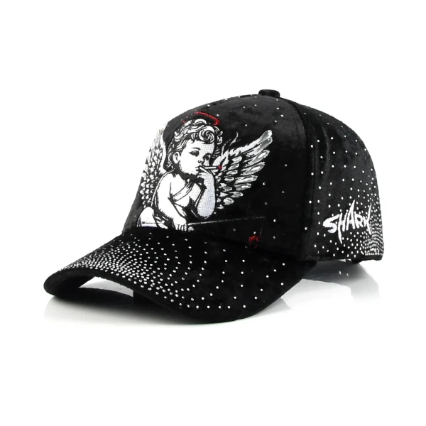 街头风5片棒球帽平绣烫钻定制款 - Premium OEM headwear detail