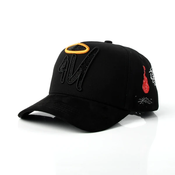 면 5패널 베이스볼 캡 Flat Embroidery / Rhinestone 디테일 - Premium OEM headwear detail