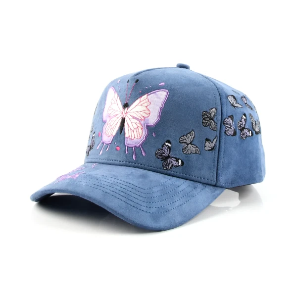Double-Sided Suede 5패널 베이스볼 캡 아플리케 자수 / Flat Embroidery 디테일 - Premium OEM headwear detail