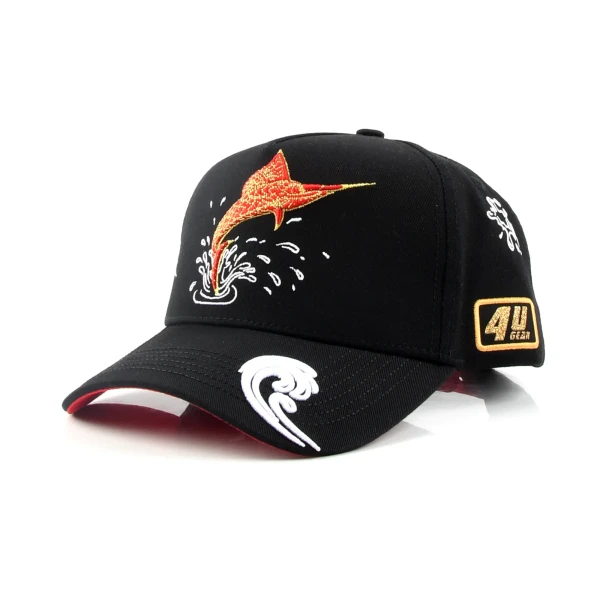 면 5패널 베이스볼 캡 Flat Embroidery / 직조 패치 디테일 - Premium OEM headwear detail