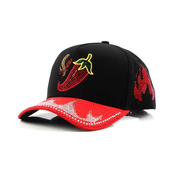 Streetwear 5-Panel Baseball Cap with Flat Embroidery and Rhinestone - Premium OEM headwear detail