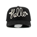 데님 5패널 베이스볼 캡 아플리케 자수 / 실크스크린 인쇄 디테일 - View 6