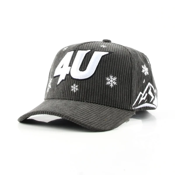 casquette baseball 5 panneaux en Corduroy avec broderie 3D et Flat Embroidery - Premium OEM headwear detail