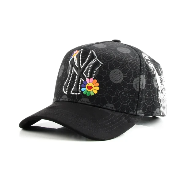 casquette baseball 5 panneaux en coton avec Flat Embroidery et Rhinestone - Premium OEM headwear detail