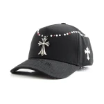topi baseball 5 panel berbahan katun dengan Flat Embroidery dan Rhinestone - View 1