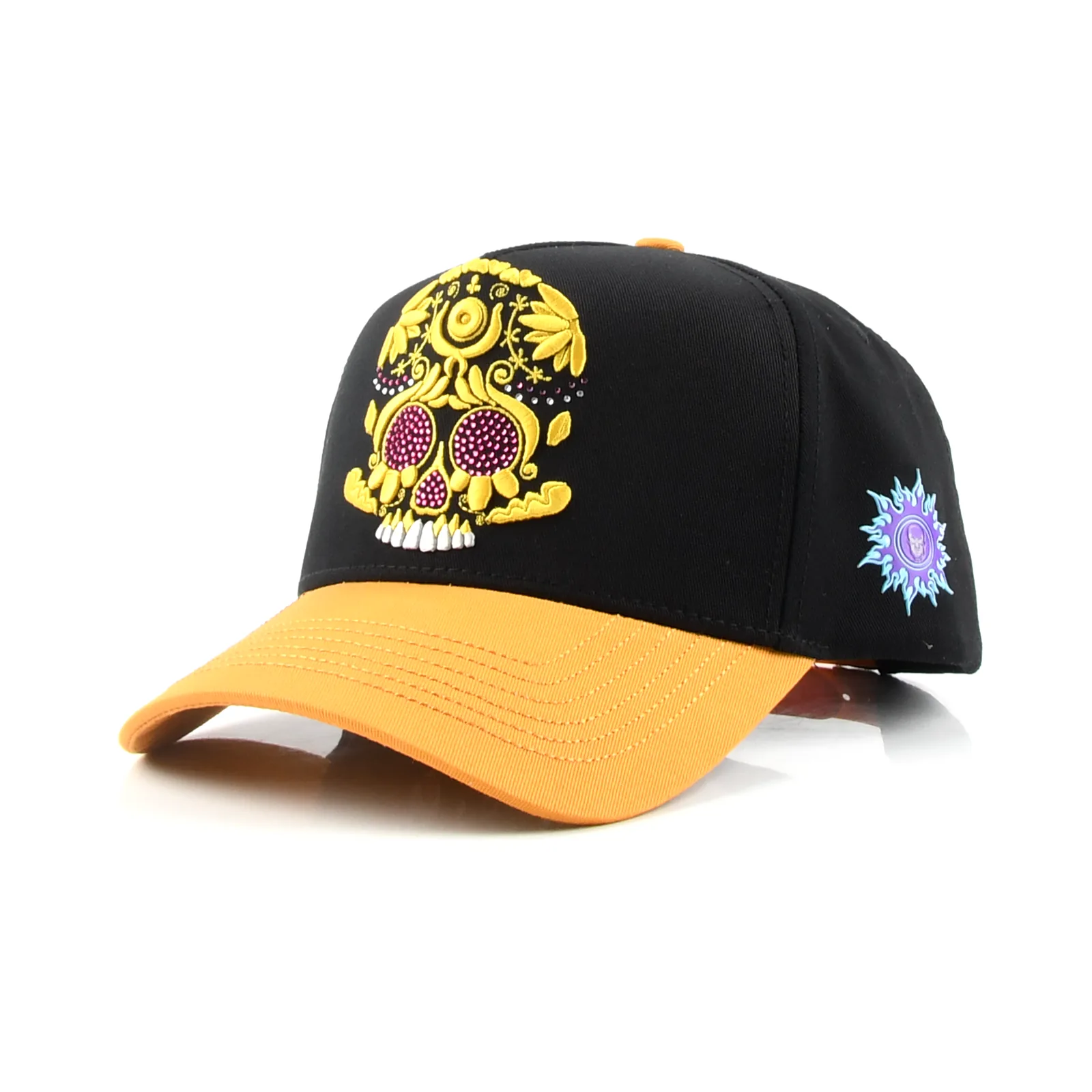 Streetwear 5-Panel Baseball Cap with Flat Embroidery and Rhinestone