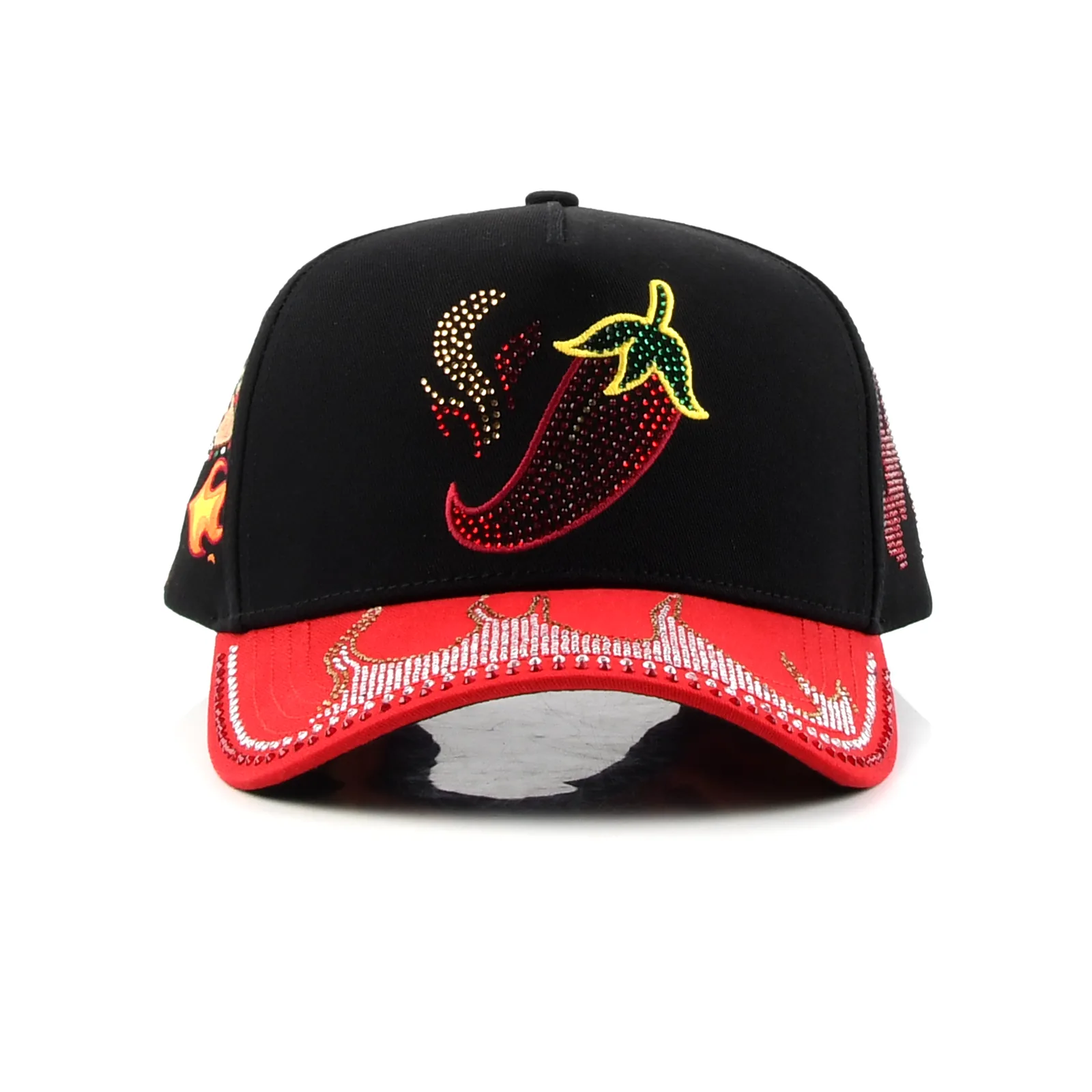 Streetwear 5-Panel Baseball Cap with Flat Embroidery and Rhinestone
