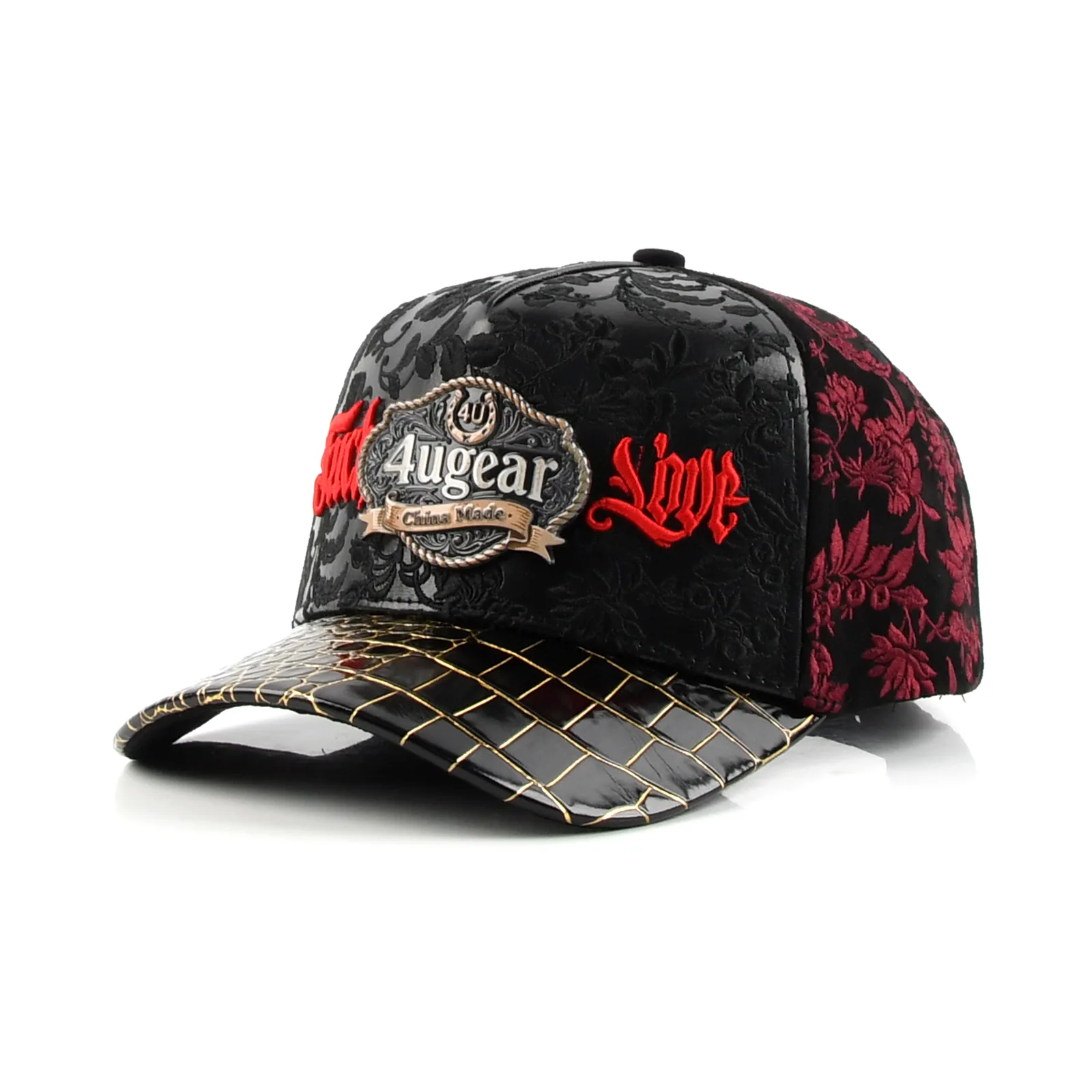 Streetwear 5-Panel Baseball Cap with Flat Embroidery and Metal Plate