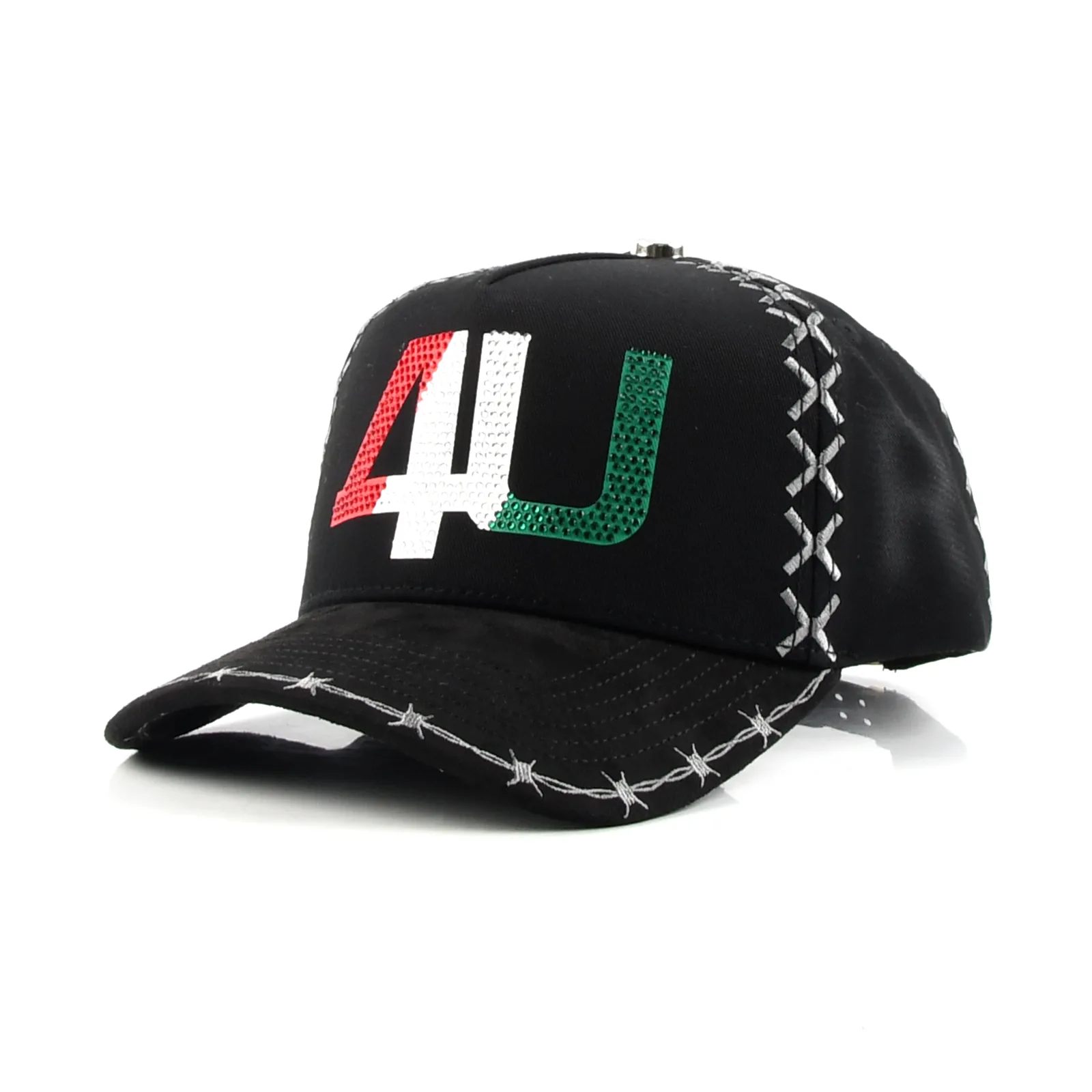 Streetwear 5-Panel Baseball Cap with Rhinestone and 3D Embroidery